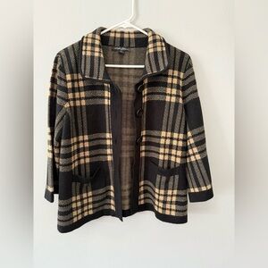 VTG DESIGNERS ORIGINALS Cardigan Button Down Sweater Plaid Brown Black Size S M